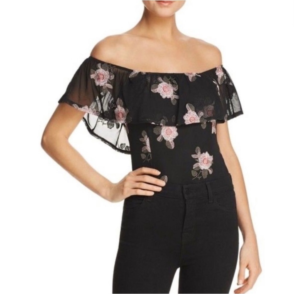 ☀️ 3/$25 Band of Gypsies Embroidered Floral Off the Shoulder Bodysuit Black XS